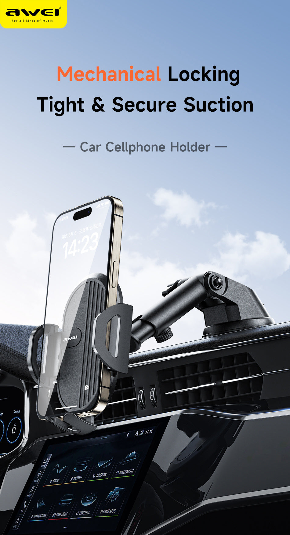 Awei X72 Handyhalterung Auto – Smartphone Halter mit Saugnapf 360° drehbar