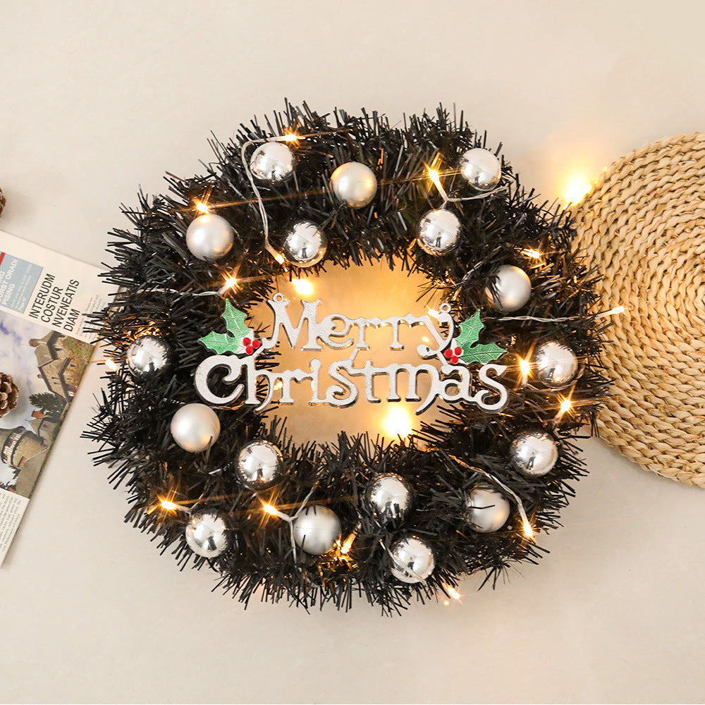 LED Weihnachtskranz mit Silberkugeln & Merry Christmas Schild – Tür- & Wanddeko