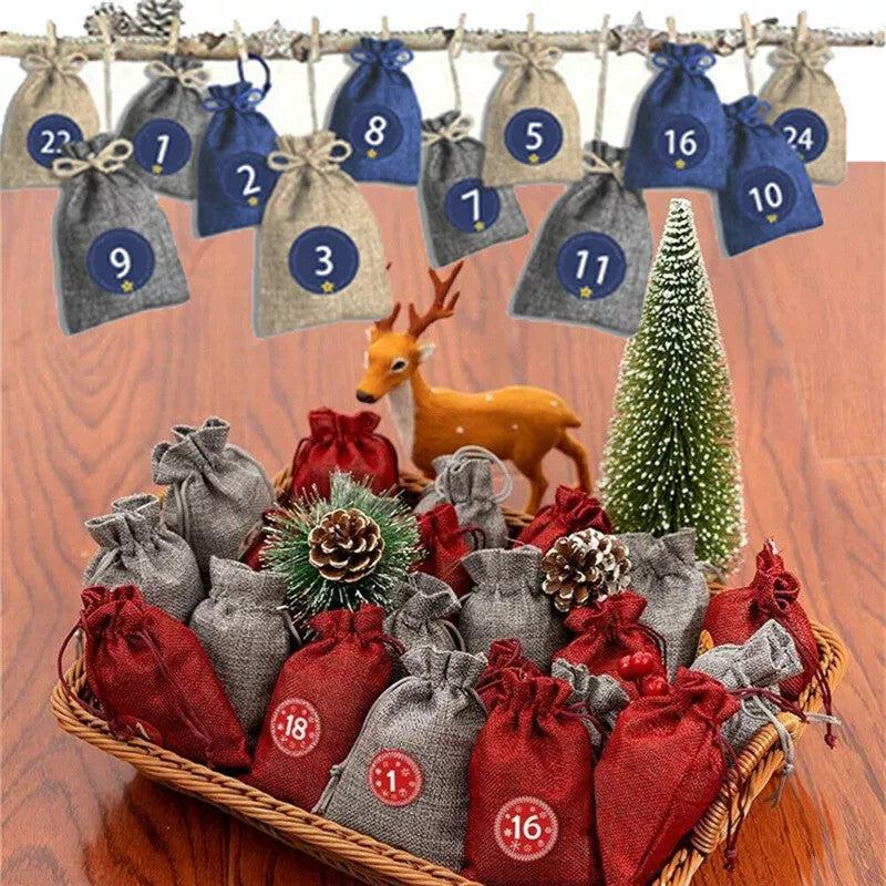 DIY Adventskalender – 24 Stoffbeutel mit Zahlen, Clips & Schnur