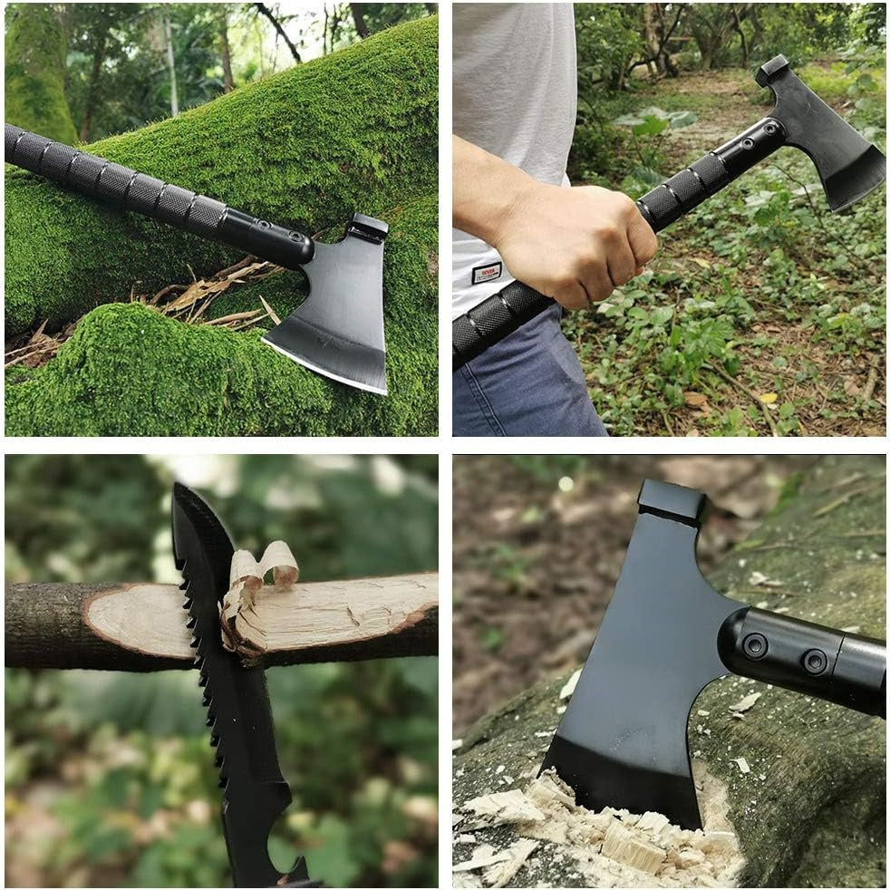 Survival Axt 8-in-1 – Multifunktionale Camping Axt mit Messer, Feuerstarter & Kompass