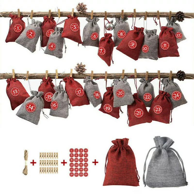 DIY Adventskalender – 24 Stoffbeutel mit Zahlen, Clips & Schnur