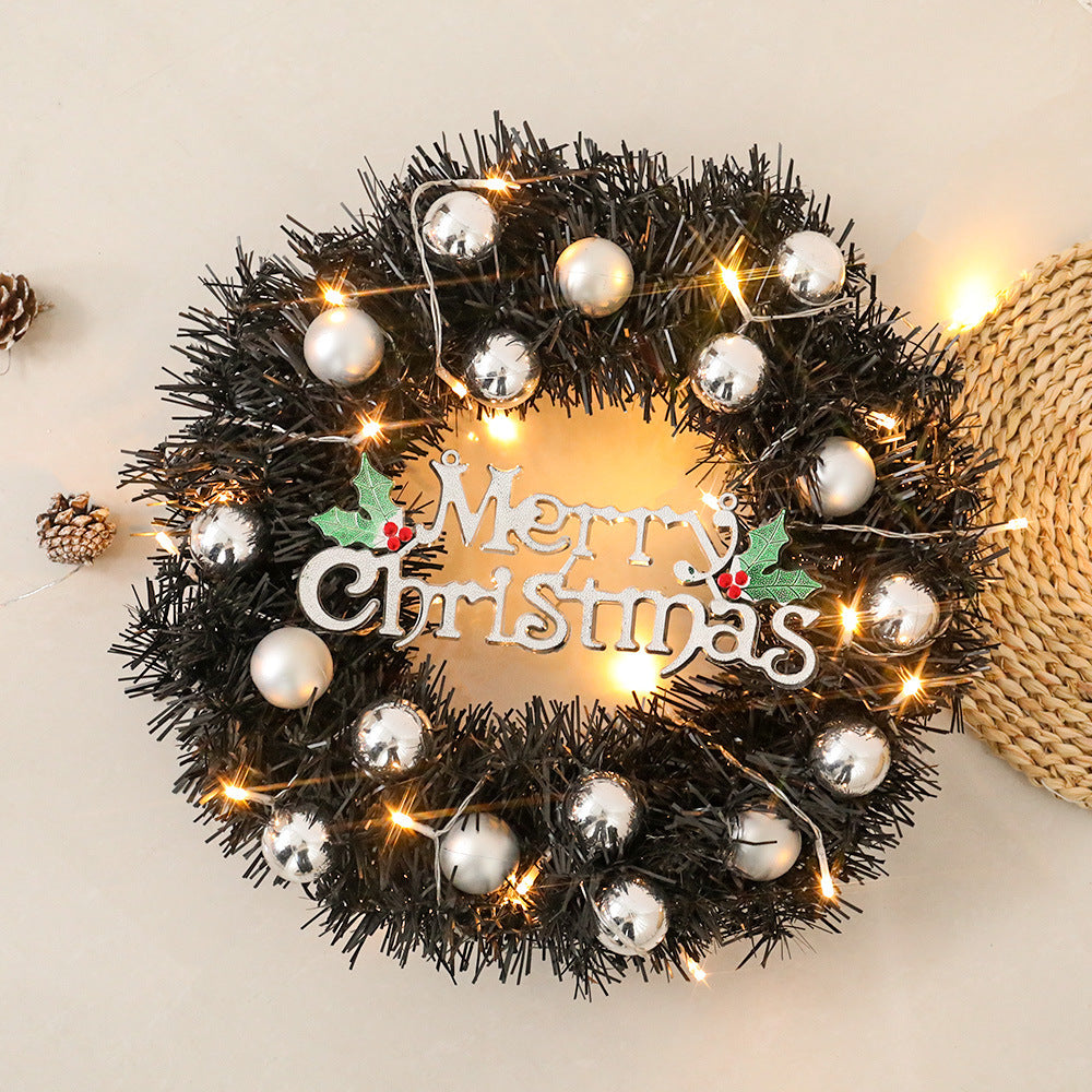 LED Weihnachtskranz mit Silberkugeln & Merry Christmas Schild – Tür- & Wanddeko