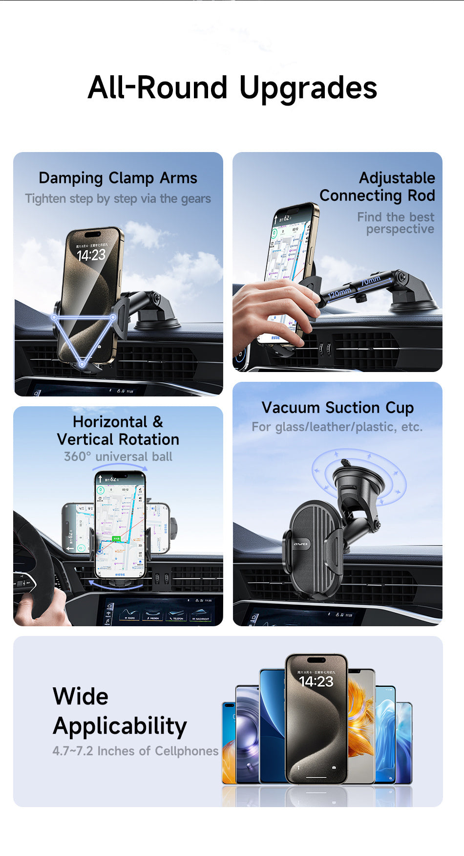 Awei X72 Handyhalterung Auto – Smartphone Halter mit Saugnapf 360° drehbar