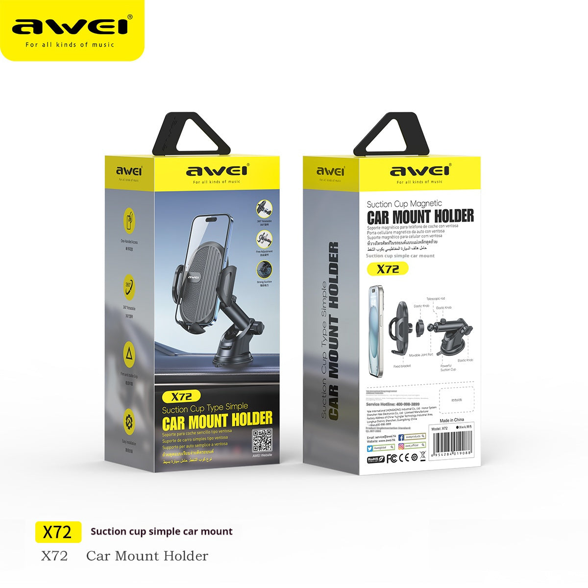 Awei X72 Handyhalterung Auto – Smartphone Halter mit Saugnapf 360° drehbar