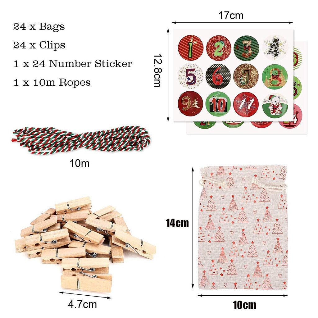 Adventskalender zum Befüllen – 24 Jutebeutel mit Zahlen, Clips & Schnur | DIY Weihnachtskalender