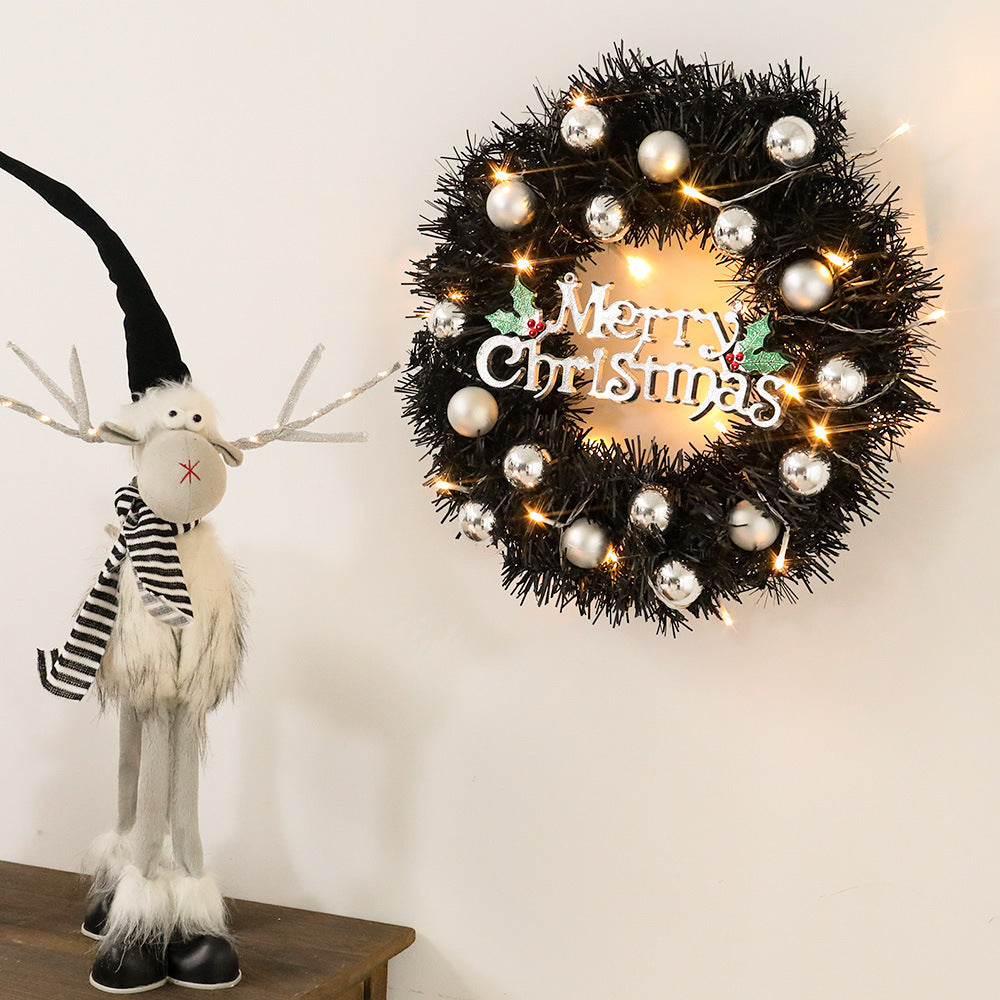 LED Weihnachtskranz mit Silberkugeln & Merry Christmas Schild – Tür- & Wanddeko
