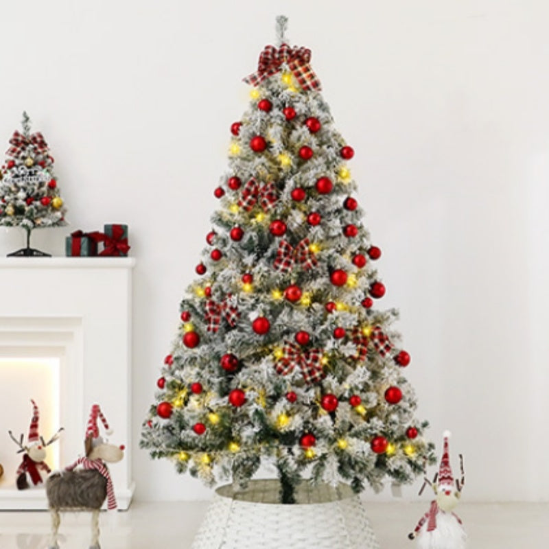 Weihnachtsbaum 180 cm mit Schnee-Effekt & LED – Künstliche Tanne mit roter Deko