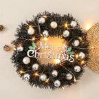 LED Weihnachtskranz mit Silberkugeln & Merry Christmas Schild – Tür- & Wanddeko
