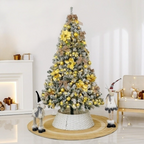 Künstlicher Weihnachtsbaum 150 cm – Mit LED & Gold-Dekoration, Schneeeffekt