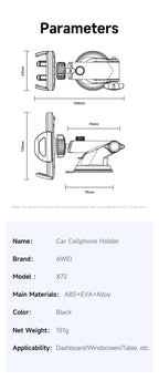 Awei X72 Handyhalterung Auto – Smartphone Halter mit Saugnapf 360° drehbar