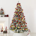 Weihnachtsbaum 180 cm mit Schnee-Effekt & LED – Künstliche Tanne mit roter Deko